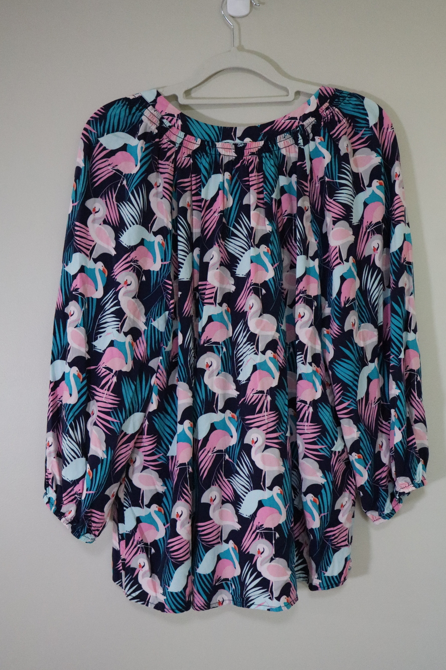 Tropical Flamingo Crown and Ivy Pink and Blue Blouse size XL - Picture 6 of 6